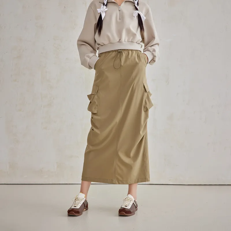 A21 Casual Long Skirts Women's Army Green-2