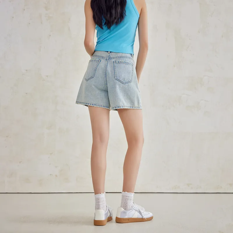 A21 Denim Shorts Women's Blue White-5