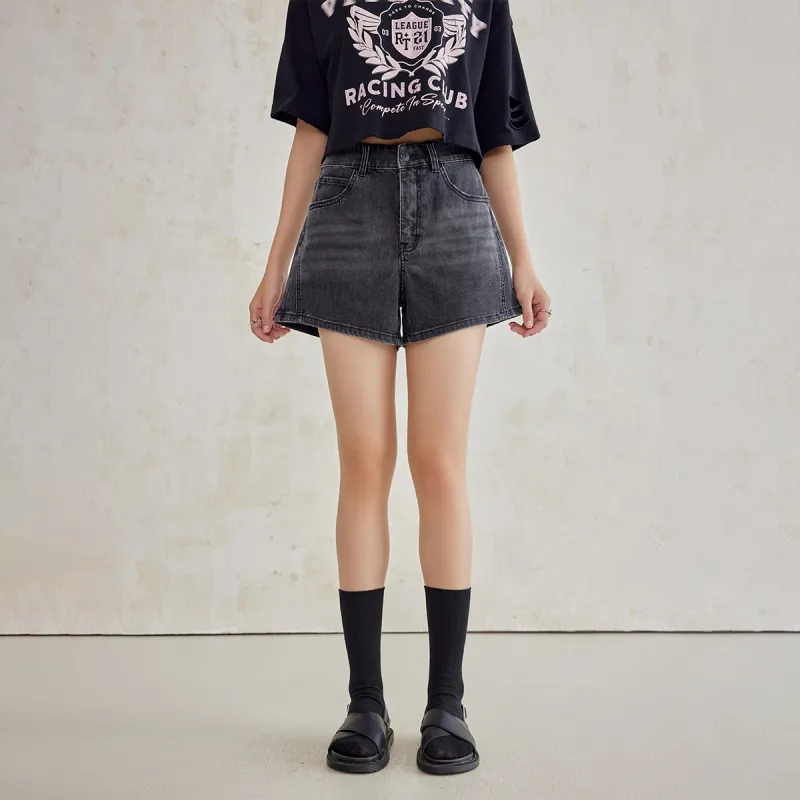 A21 Denim Shorts Women's Black Gray-2