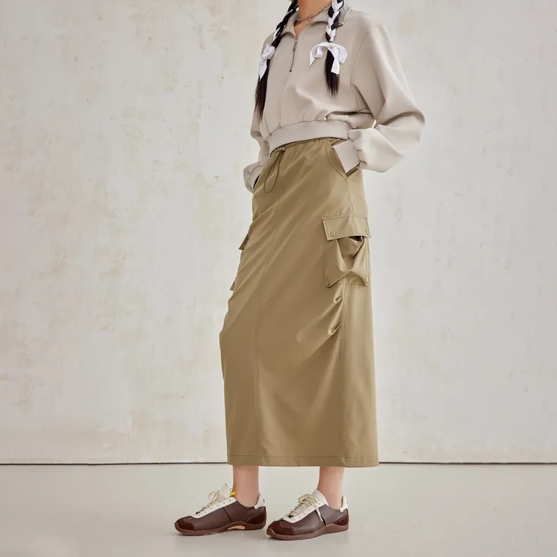 A21 Casual Long Skirts Women's Army Green-5