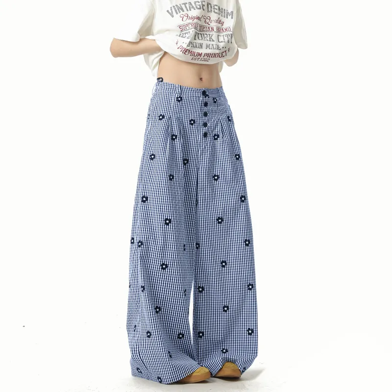 FASTFISH Casual Pants Unisex Blue Plaid-2