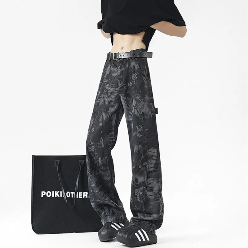 FASTFISH Jeans Unisex Black Snake Pattern-2