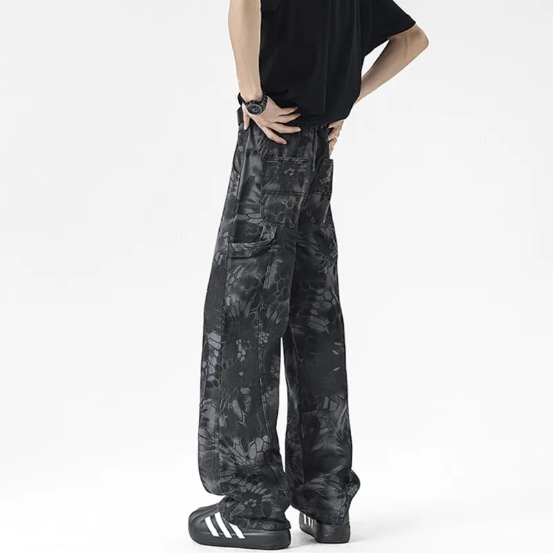 FASTFISH Jeans Unisex Black Snake Pattern-1