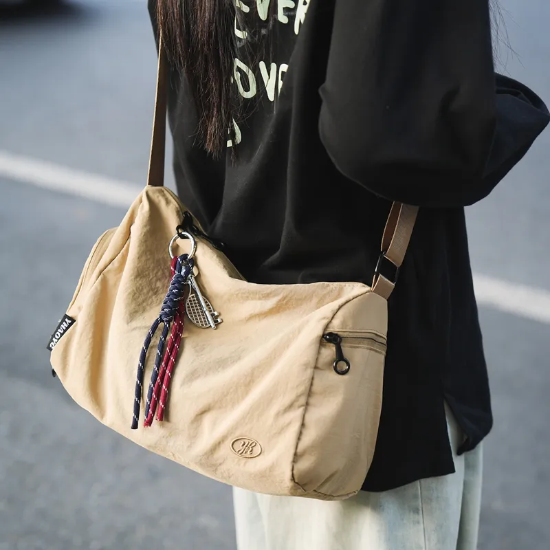 DCLOUD Nylon Shoulder Bag Small Size Large Size Unisex Khaki/Black-1