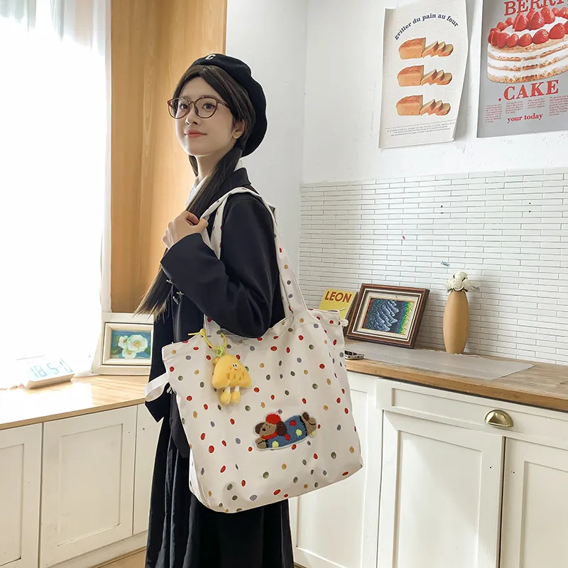 DCLOUD Nylon Shoulder Bag Large Size Women's White/Yellow/Blue-2