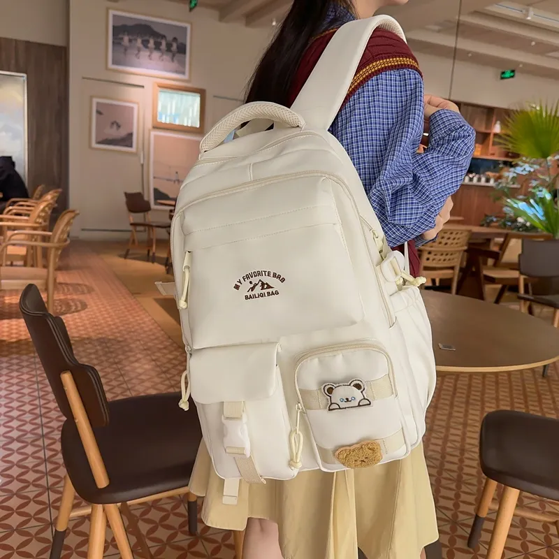 DCLOUD Nylon Backpack Unisex Black/White/Yellow/Red/Khaki/Blue-4
