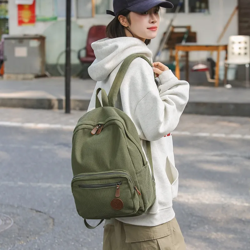 DCLOUD Corduroy Backpack Unisex White/Black/Green/Gray/Khaki-11