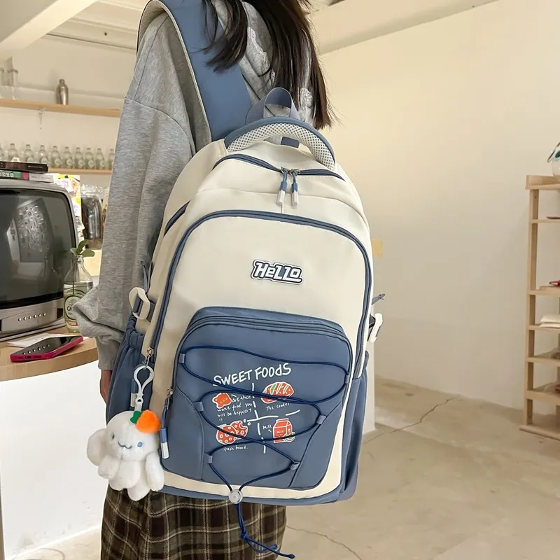 DCLOUD Composite Cloth Backpack Unisex Red/Coffee/Gray/Black/Blue-18