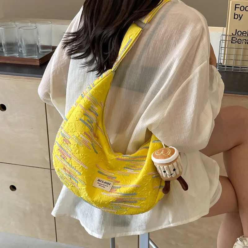 DCLOUD Nylon Fabric Sling Bag Crossbody Bag One Shoulder Dumpling Bag Women's Black/Ecru/Yellow/Pink-16