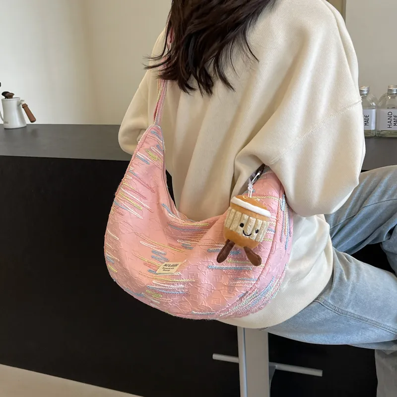 DCLOUD Nylon Fabric Sling Bag Crossbody Bag One Shoulder Dumpling Bag Women's Black/Ecru/Yellow/Pink-8