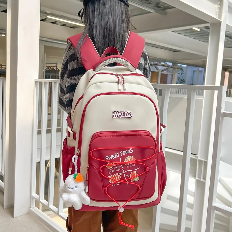 DCLOUD Composite Cloth Backpack Unisex Red/Coffee/Gray/Black/Blue-2