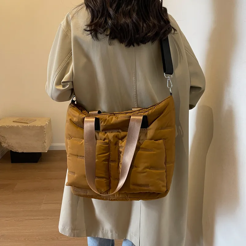 DCLOUD Fabric Shoulder Bag Unisex Black/Ecru/Brown/Khaki-11