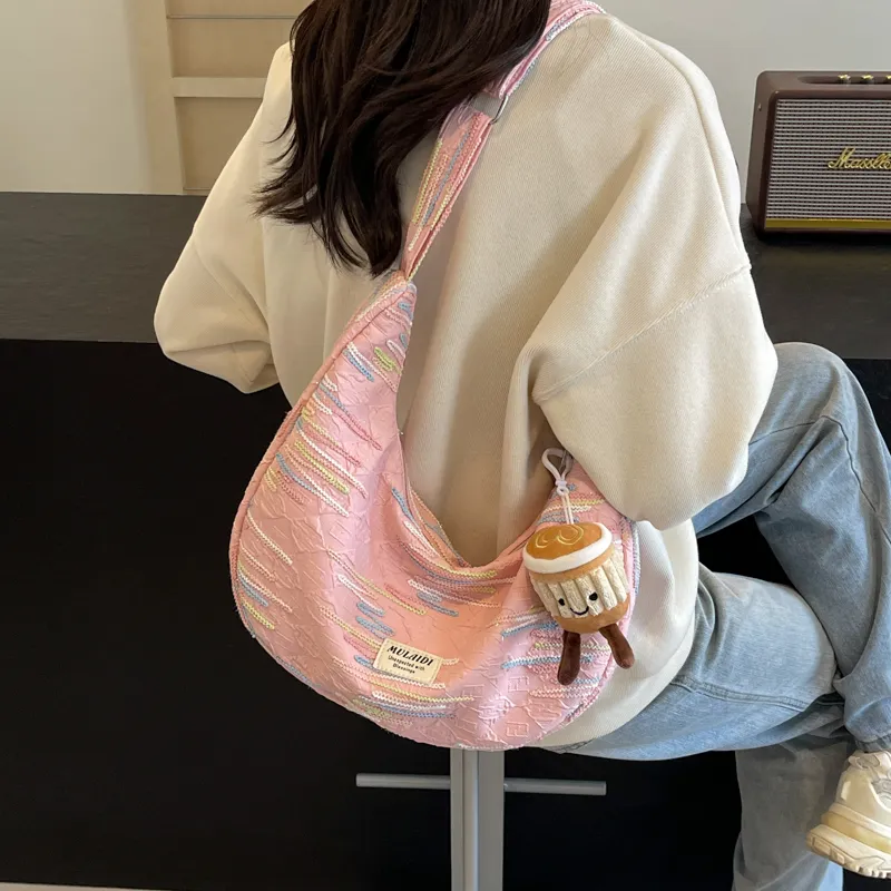 DCLOUD Nylon Fabric Sling Bag Crossbody Bag One Shoulder Dumpling Bag Women's Black/Ecru/Yellow/Pink-7