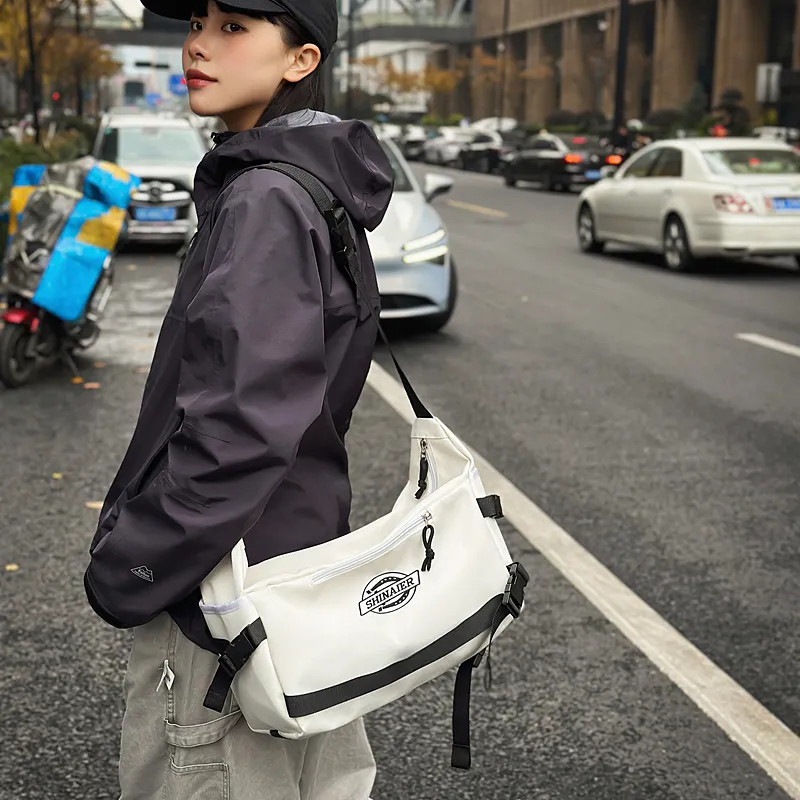 DCLOUD Nylon Messenger Bag, Crossbody Bag Unisex White/Black/Blue/Khaki/Red-1