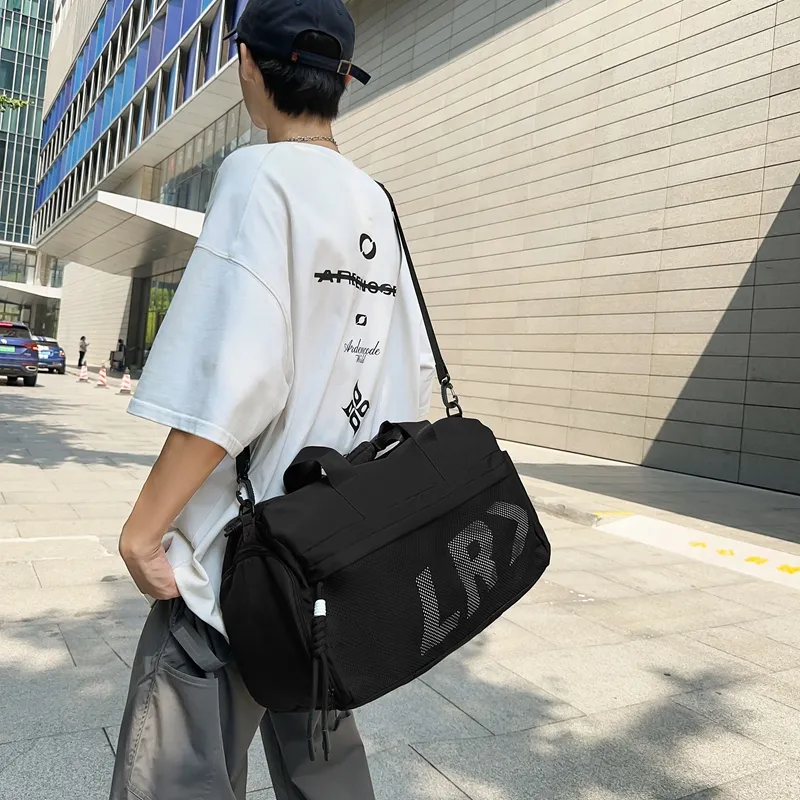 DCLOUD Nylon With Mesh Travel Bag 30L Unisex Black/Grey With Brown-3