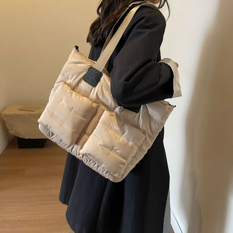 DCLOUD Fabric Shoulder Bag Unisex Black/Ecru/Brown/Khaki-16