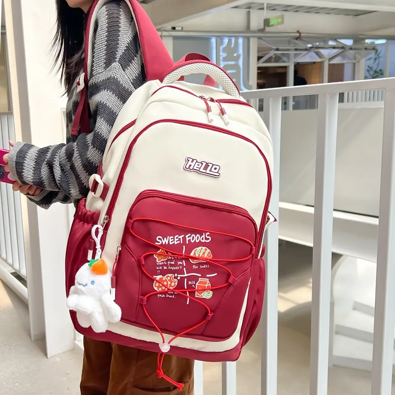 DCLOUD Composite Cloth Backpack Unisex Red/Coffee/Gray/Black/Blue-1