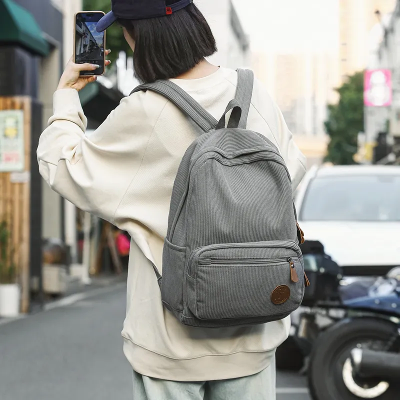 DCLOUD Corduroy Backpack Unisex White/Black/Green/Gray/Khaki-18