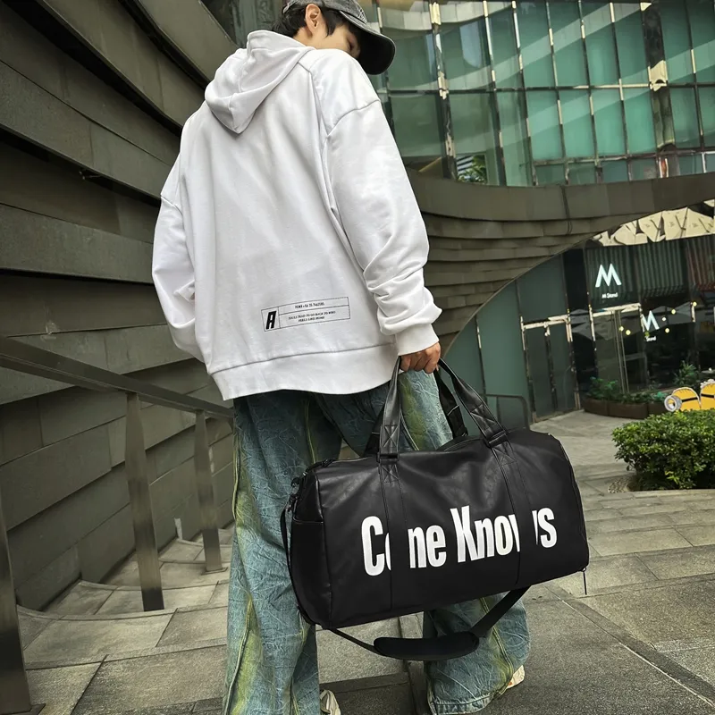 DCLOUD PU Gym Bag Large Size Unisex Black Multicolor/Black Purple/Black White-18
