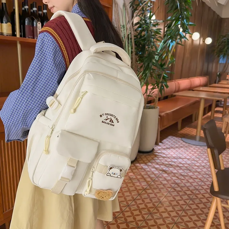 DCLOUD Nylon Backpack Unisex Black/White/Yellow/Red/Khaki/Blue-5