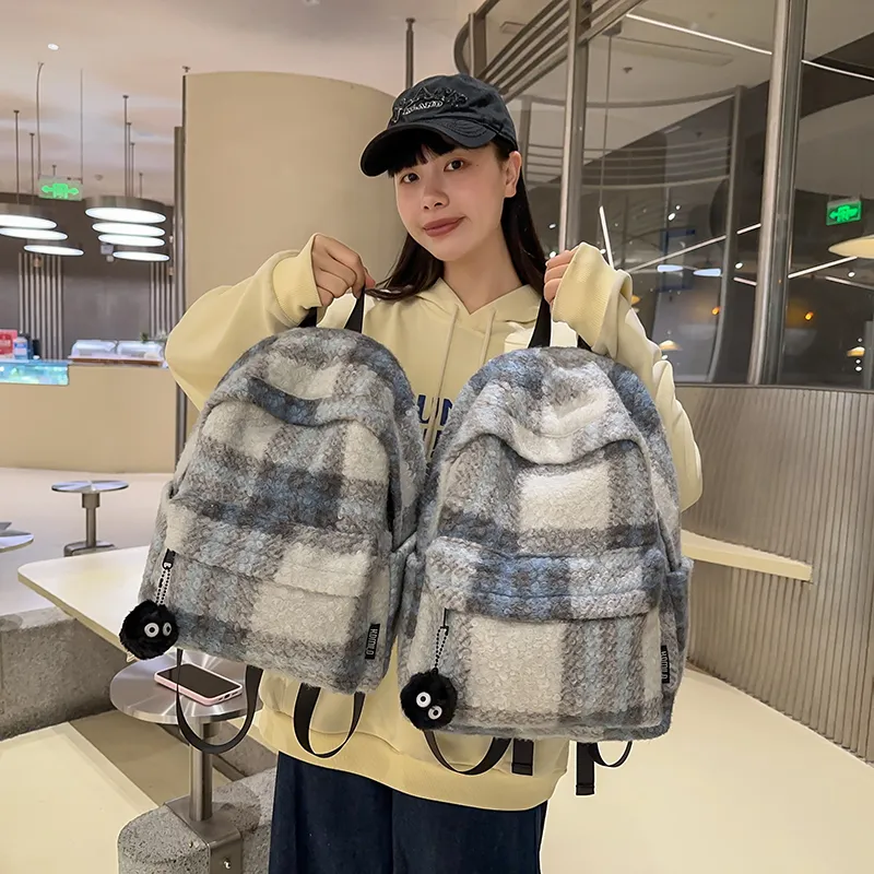 DCLOUD Woolen Backpack Large Size Unisex Black/Blue Orange/Gray Blue/White Green/Blue Purple-13