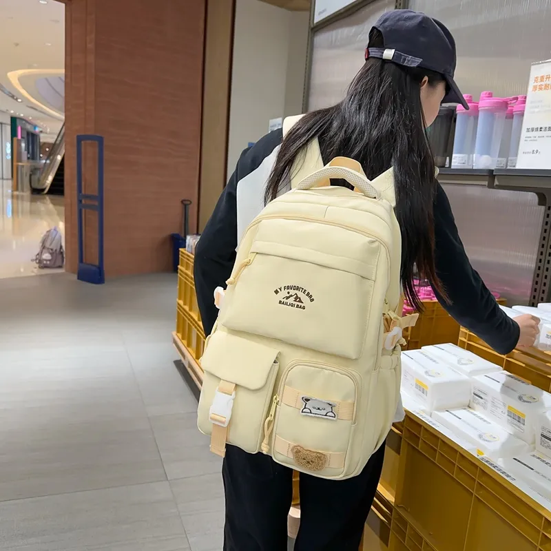 DCLOUD Nylon Backpack Unisex Black/White/Yellow/Red/Khaki/Blue-10