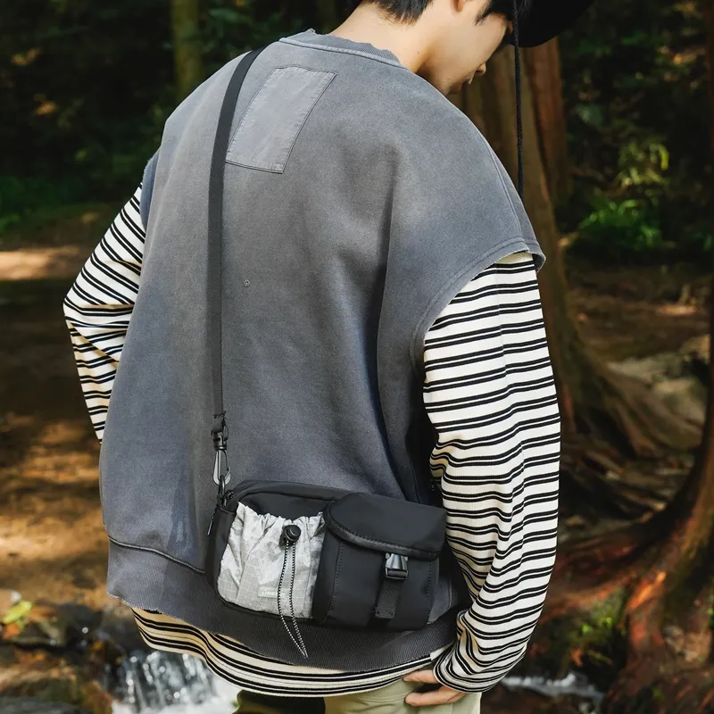 DCLOUD Nylon Backpack Crossbody Bag Regular Unisex Pure Black/Black & Green/Black & Gray-8