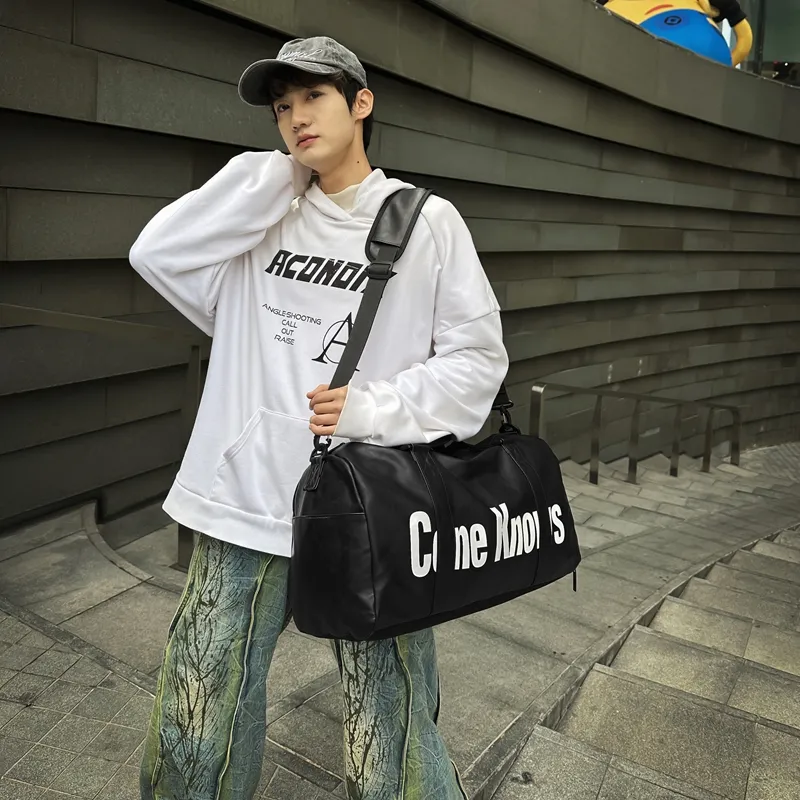 DCLOUD PU Gym Bag Large Size Unisex Black Multicolor/Black Purple/Black White-19