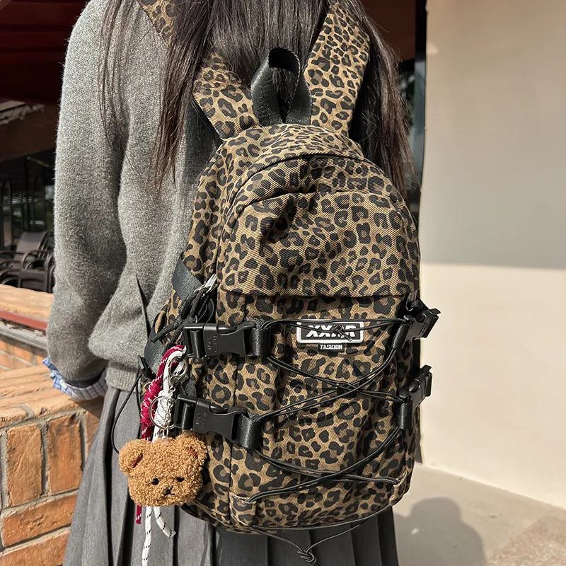 DCLOUD Canvas Backpack Women's Brown Leopard Print/Beige Leopard Print-2