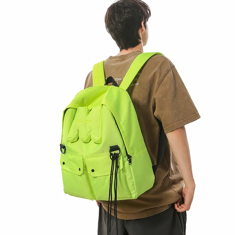DCLOUD Nylon Backpack Regular Unisex Neon Green/Black/Neon Pink-4