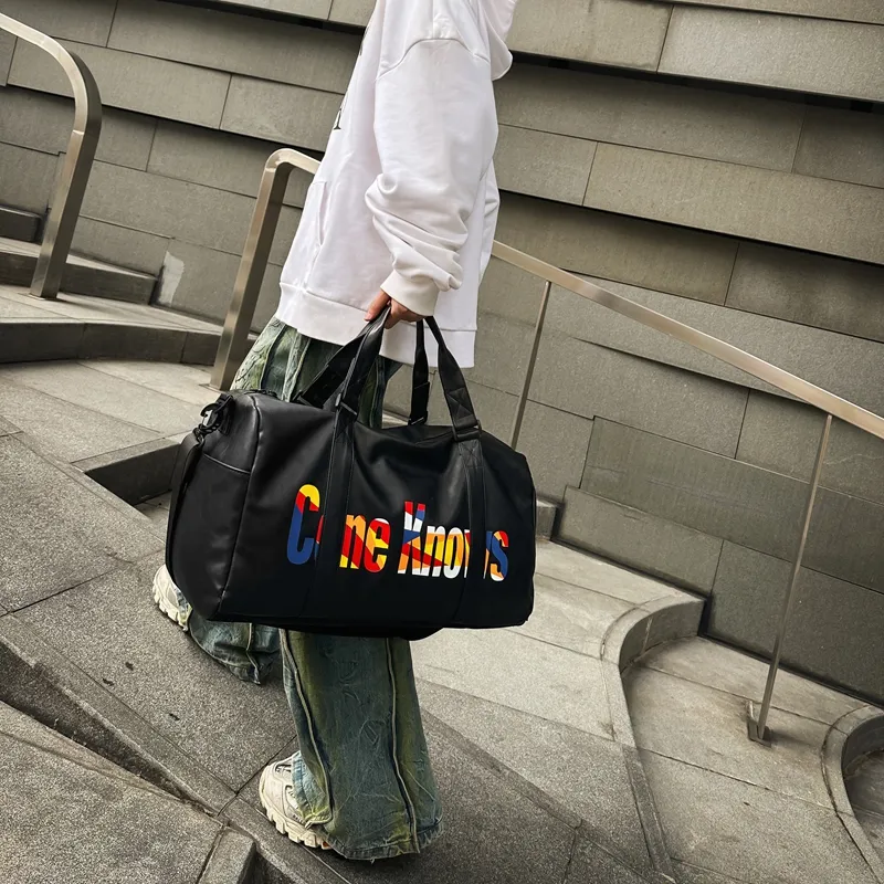 DCLOUD PU Gym Bag Large Size Unisex Black Multicolor/Black Purple/Black White-2