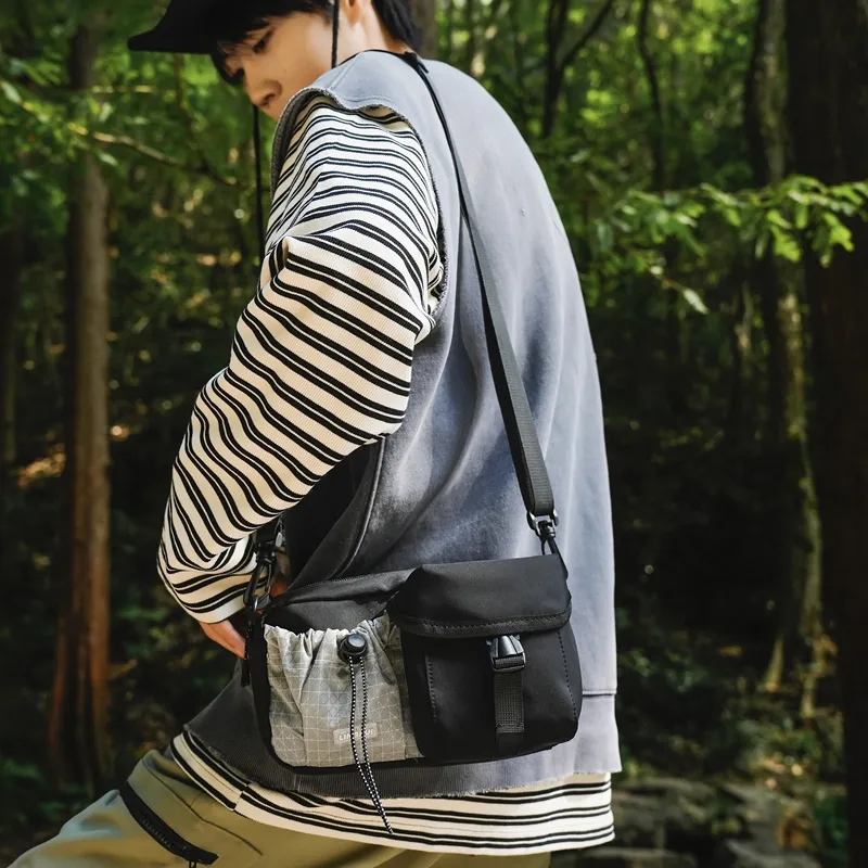 DCLOUD Nylon Backpack Crossbody Bag Regular Unisex Pure Black/Black & Green/Black & Gray-6