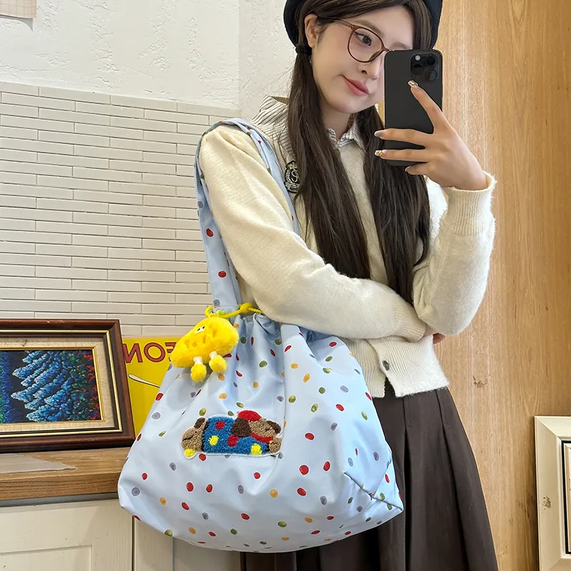 DCLOUD Nylon Shoulder Bag Large Size Women's White/Yellow/Blue-10