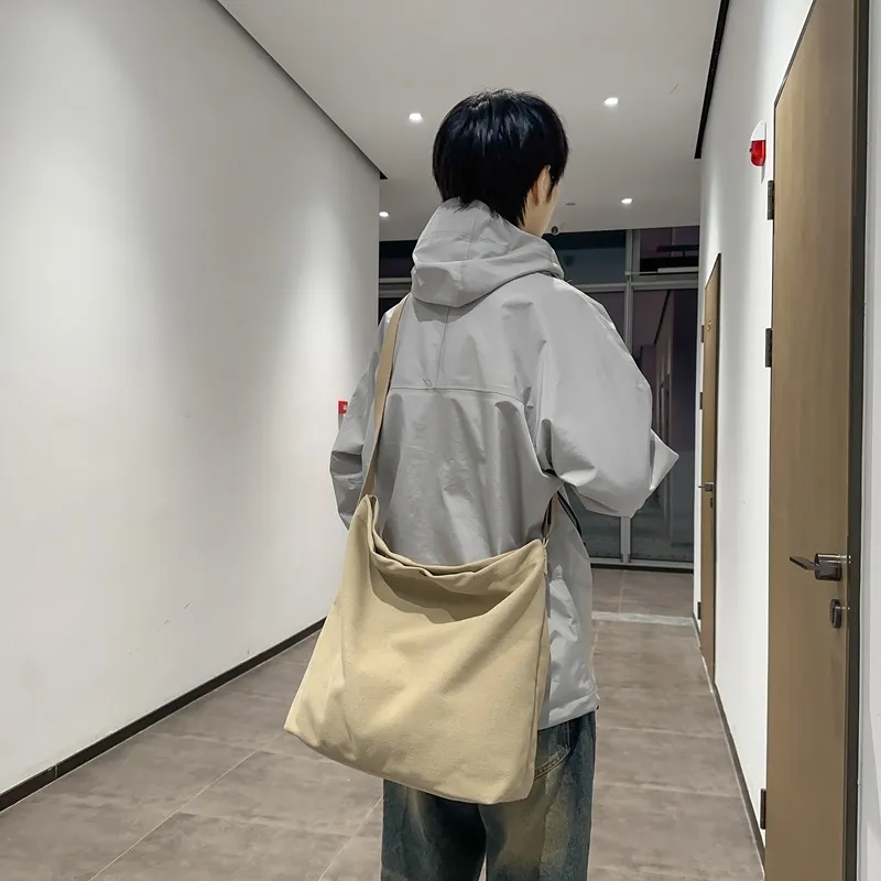 DCLOUD Canvas Backpack Crossbody Bag Regular Unisex Khaki/Black/Gray/Brown/Green-2