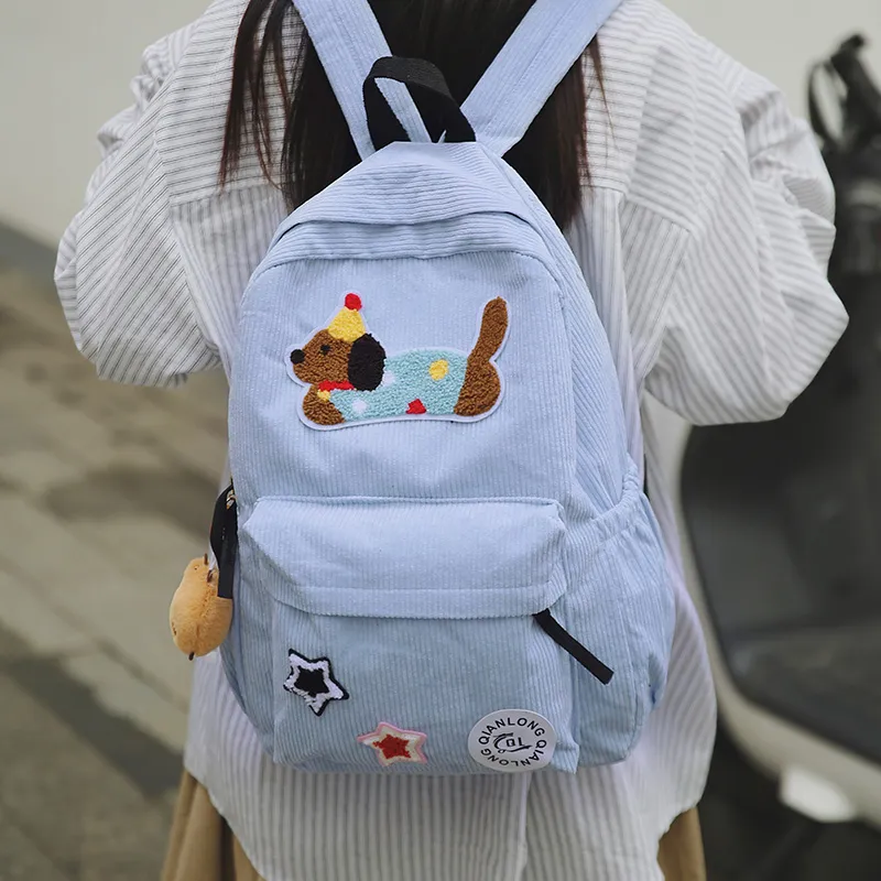DCLOUD Corduroy Backpack Unisex White/Black/Blue/Brown-11