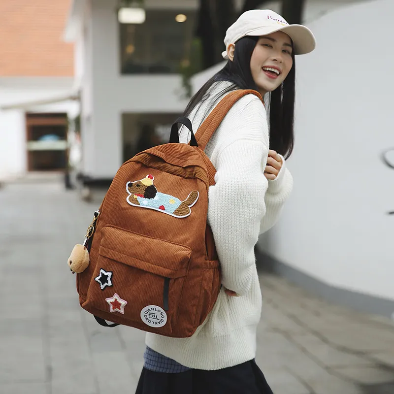 DCLOUD Corduroy Backpack Unisex White/Black/Blue/Brown-5