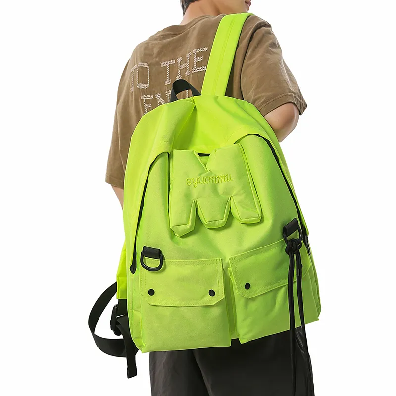 DCLOUD Nylon Backpack Regular Unisex Neon Green/Black/Neon Pink-3