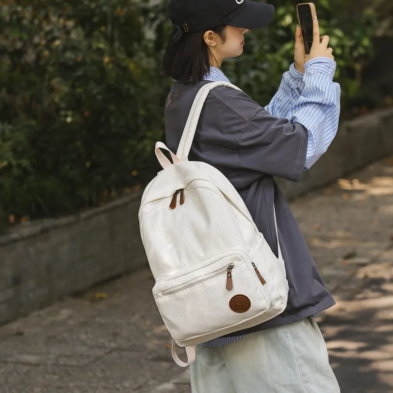 DCLOUD Corduroy Backpack Unisex White/Black/Green/Gray/Khaki-2