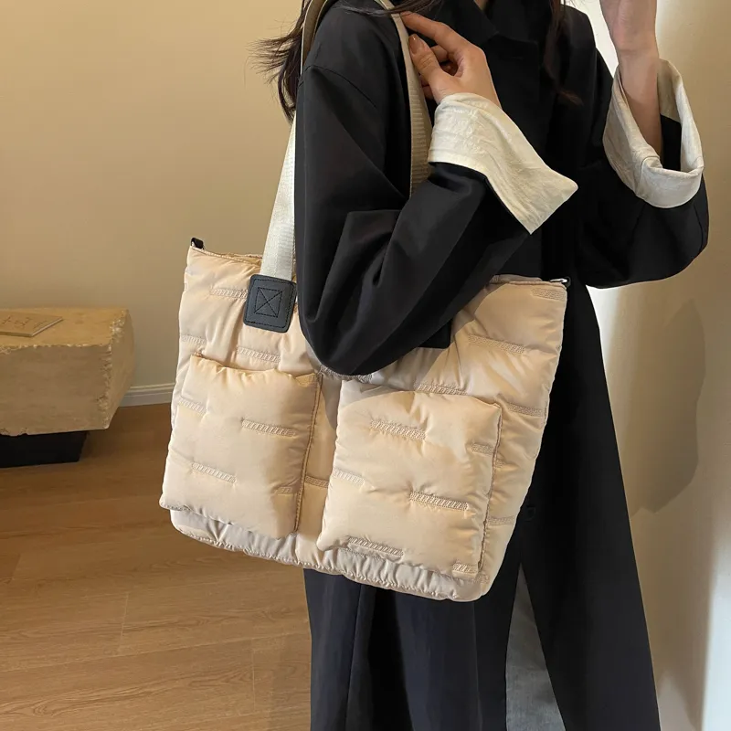 DCLOUD Fabric Shoulder Bag Unisex Black/Ecru/Brown/Khaki-18