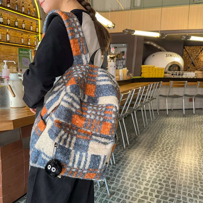 DCLOUD Woolen Backpack Large Size Unisex Black/Blue Orange/Gray Blue/White Green/Blue Purple-9