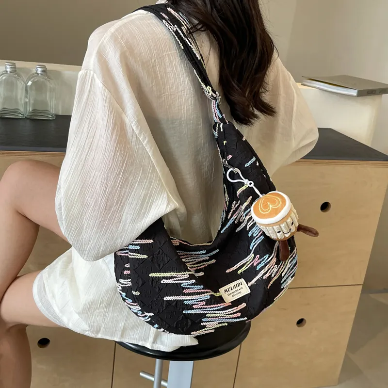 DCLOUD Nylon Fabric Sling Bag Crossbody Bag One Shoulder Dumpling Bag Women's Black/Ecru/Yellow/Pink-12