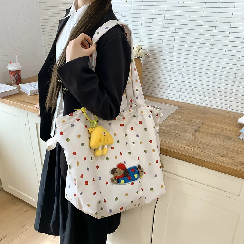 DCLOUD Nylon Shoulder Bag Large Size Women's White/Yellow/Blue-3