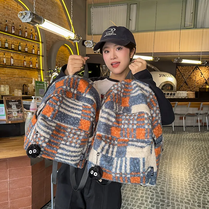 DCLOUD Woolen Backpack Large Size Unisex Black/Blue Orange/Gray Blue/White Green/Blue Purple-7