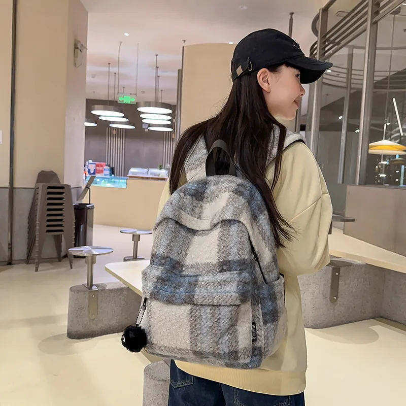 DCLOUD Woolen Backpack Large Size Unisex Black/Blue Orange/Gray Blue/White Green/Blue Purple-15
