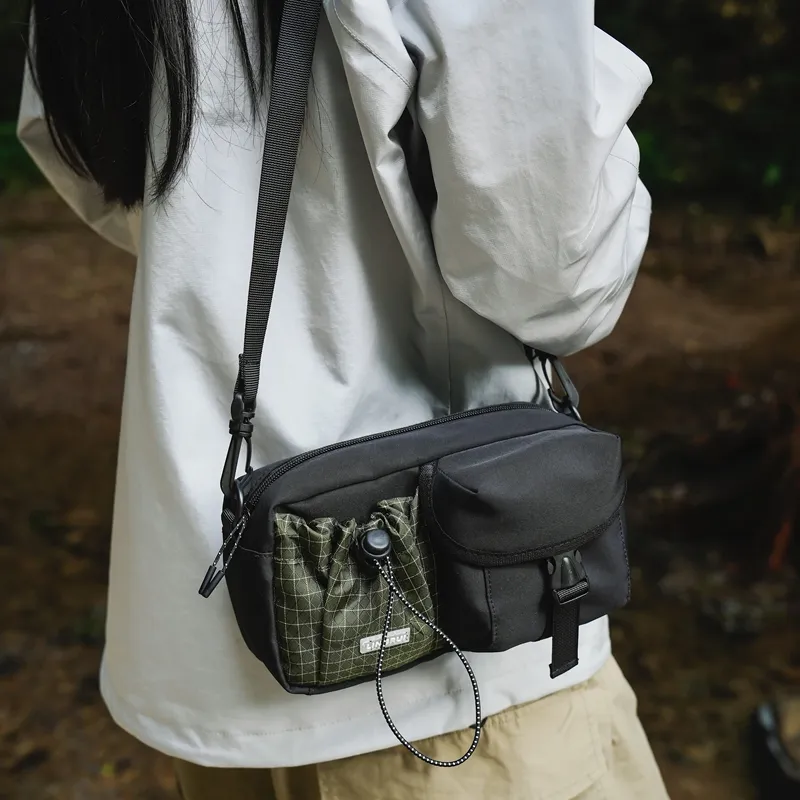 DCLOUD Nylon Backpack Crossbody Bag Regular Unisex Pure Black/Black & Green/Black & Gray-11