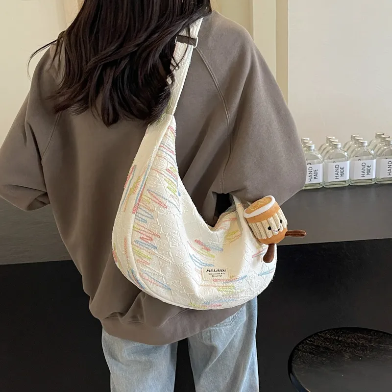 DCLOUD Nylon Fabric Sling Bag Crossbody Bag One Shoulder Dumpling Bag Women's Black/Ecru/Yellow/Pink-2