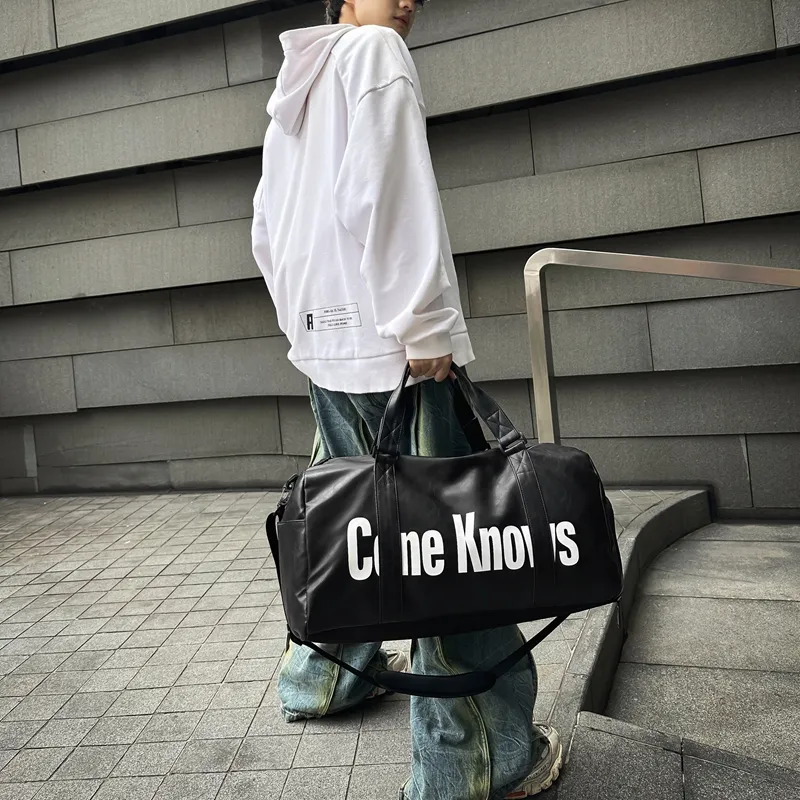DCLOUD PU Gym Bag Large Size Unisex Black Multicolor/Black Purple/Black White-15