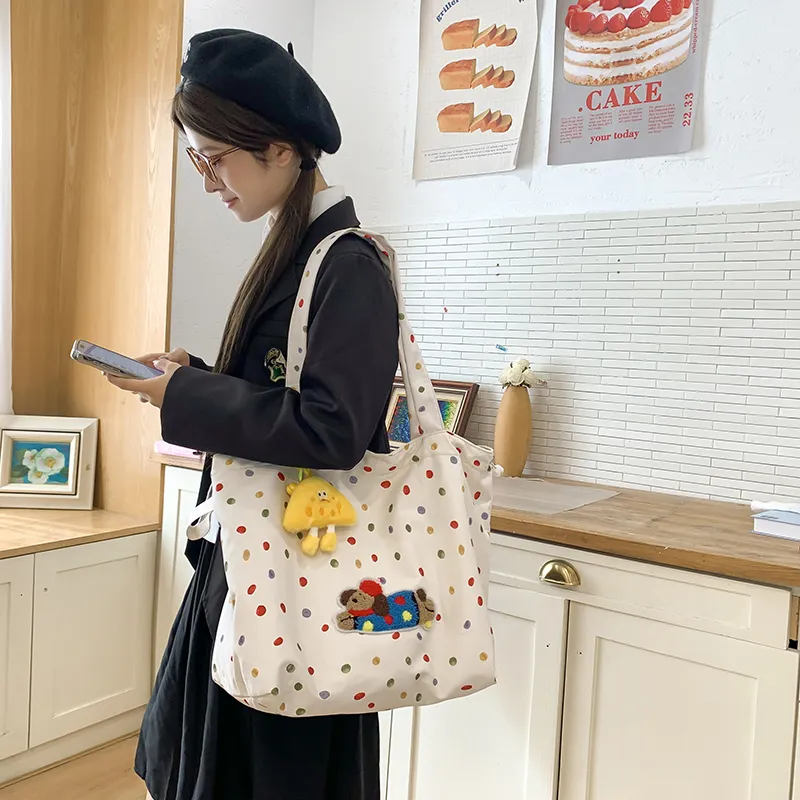 DCLOUD Nylon Shoulder Bag Large Size Women's White/Yellow/Blue-1