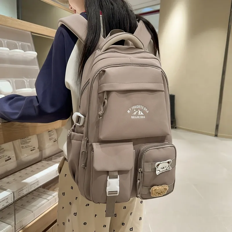 DCLOUD Nylon Backpack Unisex Black/White/Yellow/Red/Khaki/Blue-16