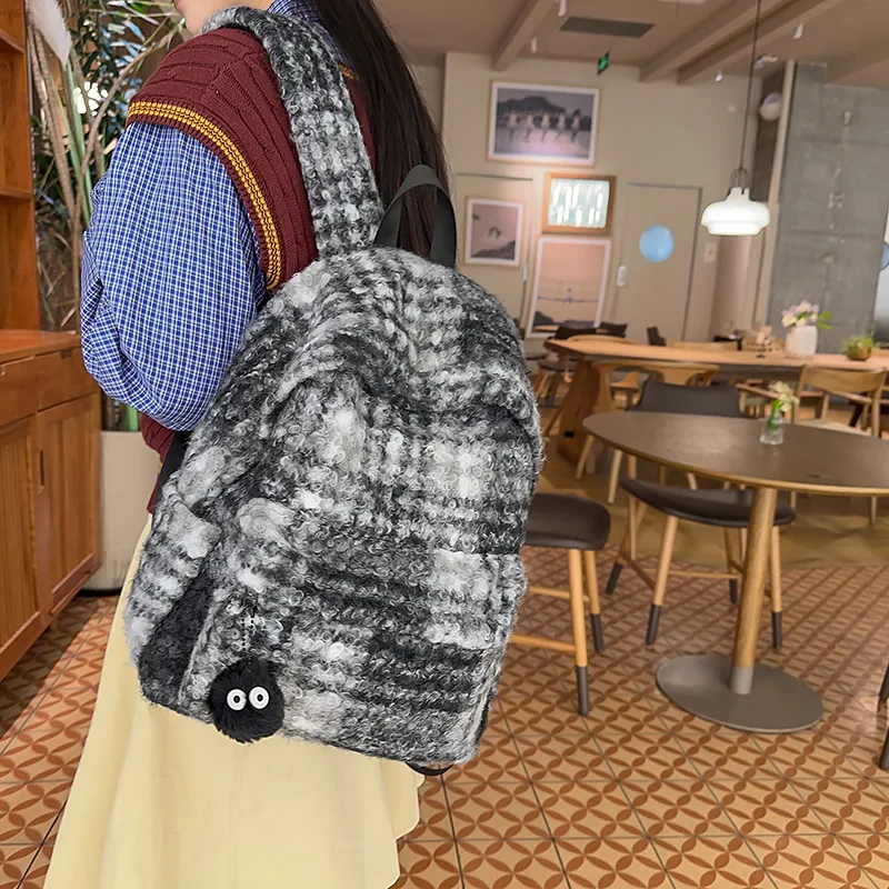 DCLOUD Woolen Backpack Large Size Unisex Black/Blue Orange/Gray Blue/White Green/Blue Purple-2